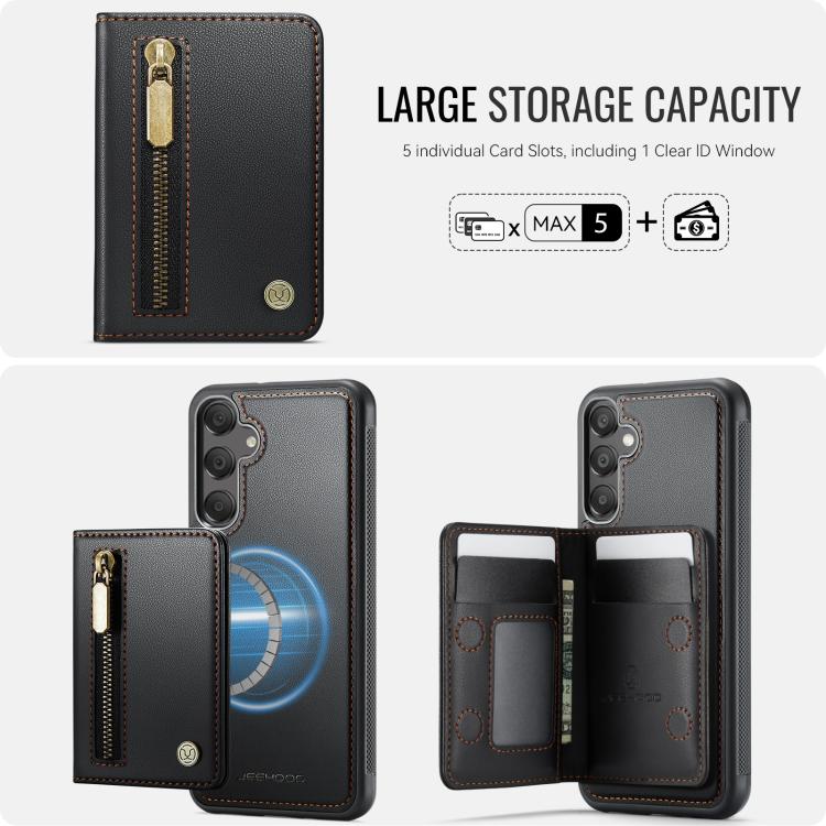 For Samsung Galaxy A35 5G JEEHOOD J12 Exquisite RFID MagSafe Zipper Card Bag Phone Case