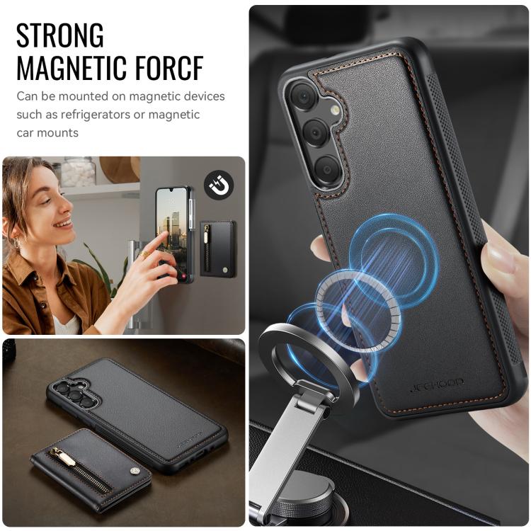 For Samsung Galaxy A35 5G JEEHOOD J12 Exquisite RFID MagSafe Zipper Card Bag Phone Case
