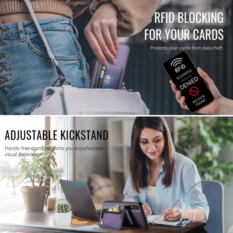 For Samsung Galaxy A50 JEEHOOD J12 Exquisite RFID MagSafe Zipper Card Bag Phone Case