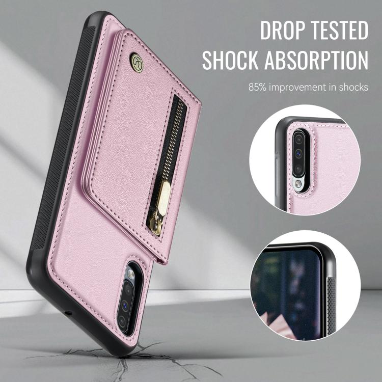 For Samsung Galaxy A50 JEEHOOD J12 Exquisite RFID MagSafe Zipper Card Bag Phone Case