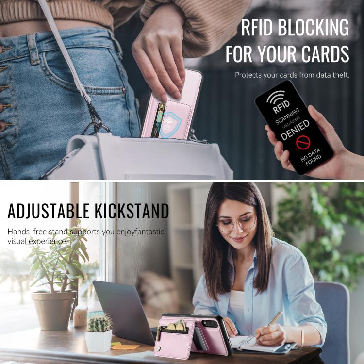 For Samsung Galaxy A50 JEEHOOD J12 Exquisite RFID MagSafe Zipper Card Bag Phone Case