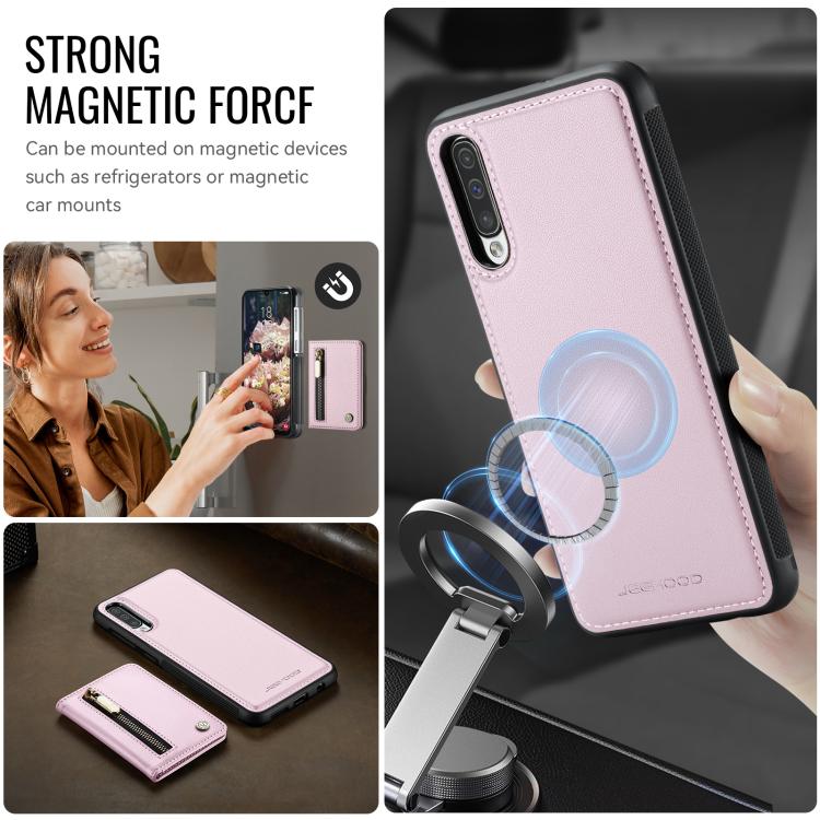 For Samsung Galaxy A50 JEEHOOD J12 Exquisite RFID MagSafe Zipper Card Bag Phone Case