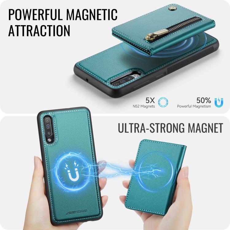 For Samsung Galaxy A50 JEEHOOD J12 Exquisite RFID MagSafe Zipper Card Bag Phone Case