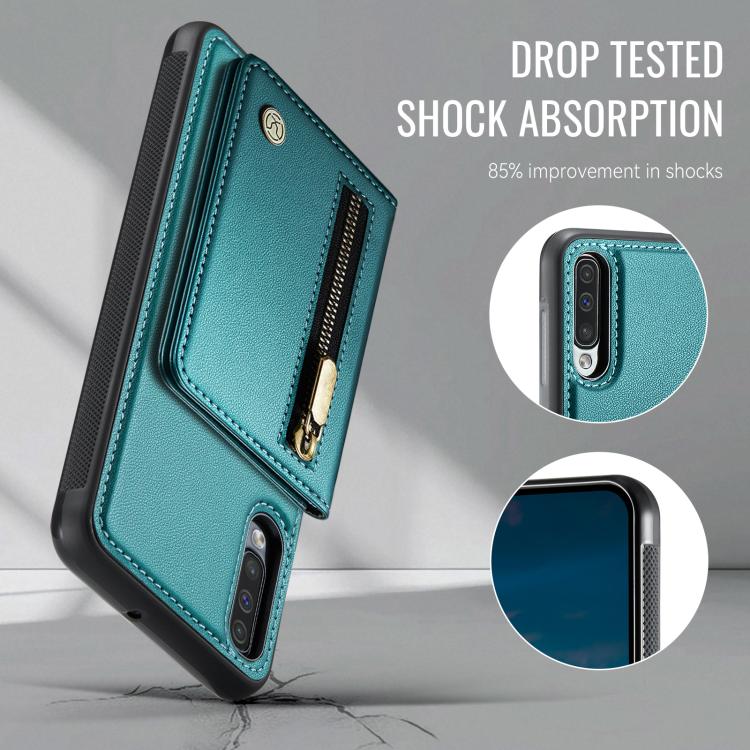 For Samsung Galaxy A50 JEEHOOD J12 Exquisite RFID MagSafe Zipper Card Bag Phone Case