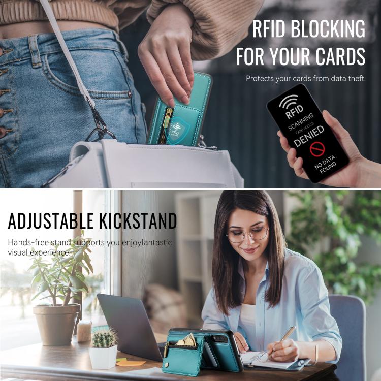 For Samsung Galaxy A50 JEEHOOD J12 Exquisite RFID MagSafe Zipper Card Bag Phone Case