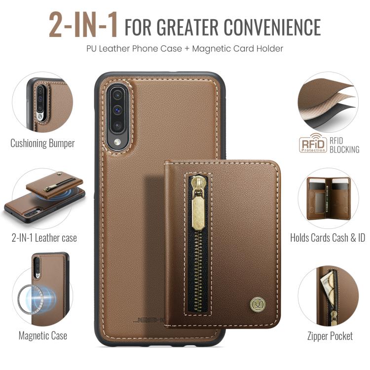 For Samsung Galaxy A50 JEEHOOD J12 Exquisite RFID MagSafe Zipper Card Bag Phone Case