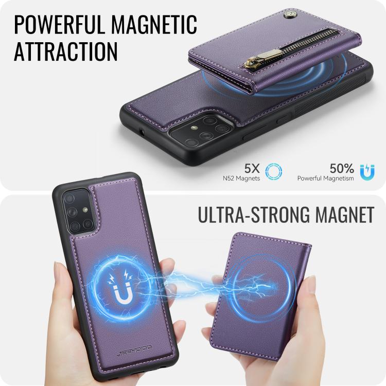 For Samsung Galaxy A51 4G JEEHOOD J12 Exquisite RFID MagSafe Zipper Card Bag Phone Case