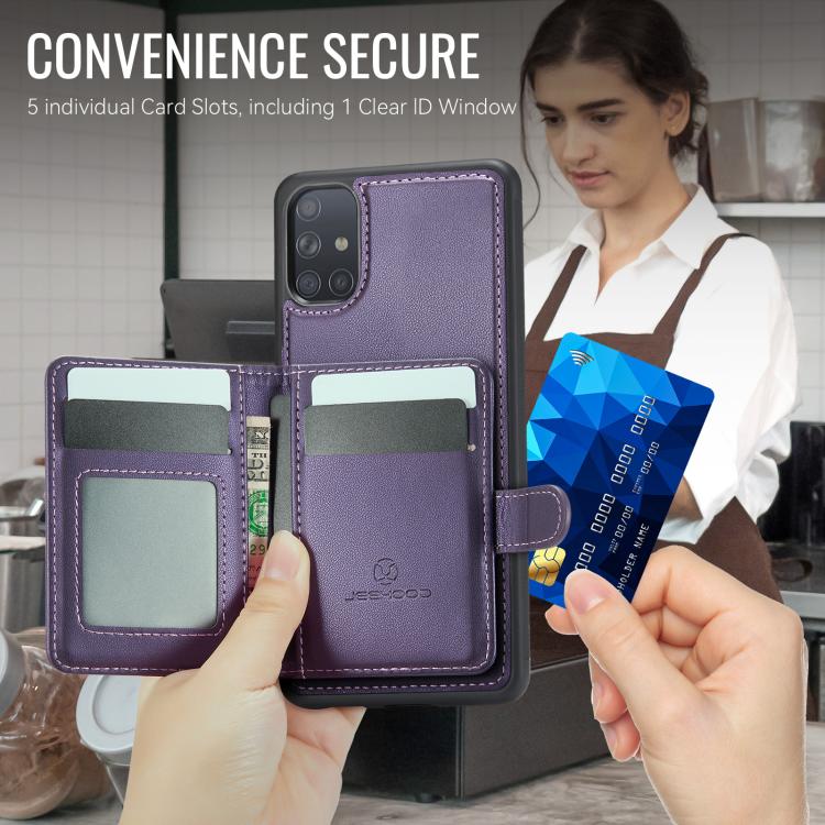 For Samsung Galaxy A51 4G JEEHOOD J12 Exquisite RFID MagSafe Zipper Card Bag Phone Case