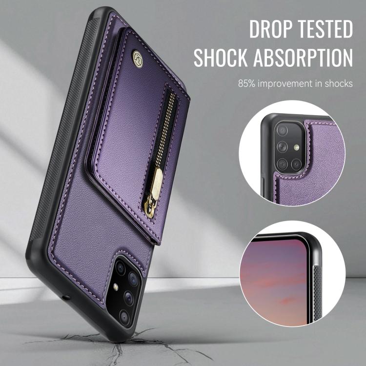 For Samsung Galaxy A51 4G JEEHOOD J12 Exquisite RFID MagSafe Zipper Card Bag Phone Case