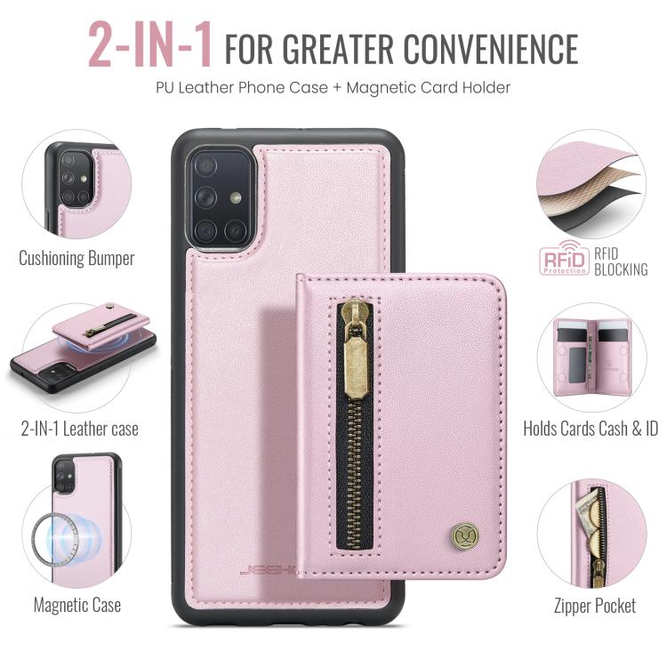 For Samsung Galaxy A51 4G JEEHOOD J12 Exquisite RFID MagSafe Zipper Card Bag Phone Case