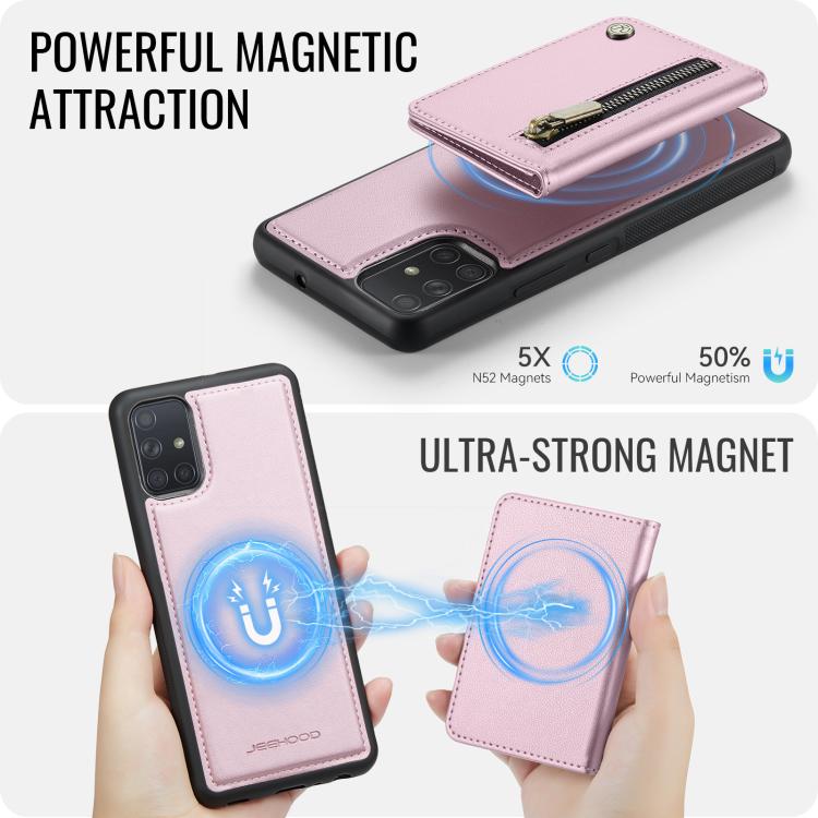 For Samsung Galaxy A51 4G JEEHOOD J12 Exquisite RFID MagSafe Zipper Card Bag Phone Case