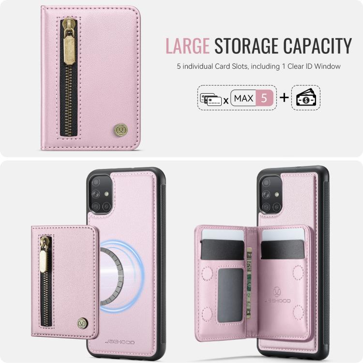 For Samsung Galaxy A51 4G JEEHOOD J12 Exquisite RFID MagSafe Zipper Card Bag Phone Case