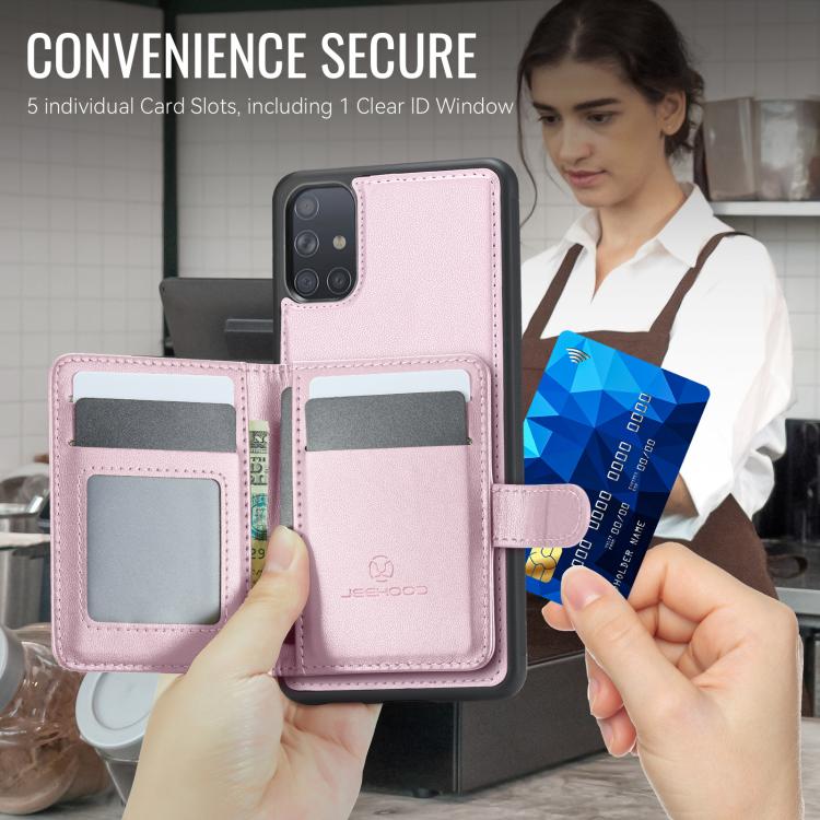 For Samsung Galaxy A51 4G JEEHOOD J12 Exquisite RFID MagSafe Zipper Card Bag Phone Case