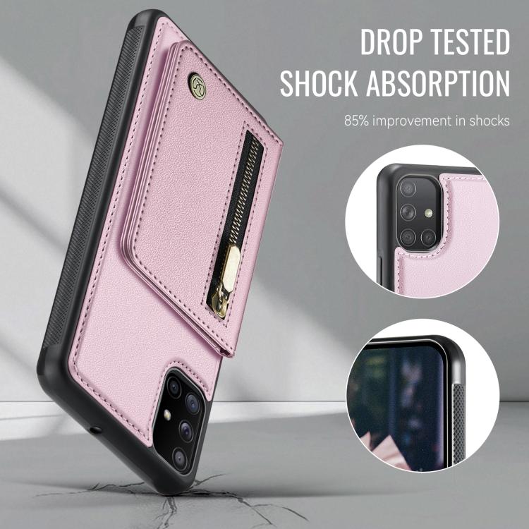 For Samsung Galaxy A51 4G JEEHOOD J12 Exquisite RFID MagSafe Zipper Card Bag Phone Case