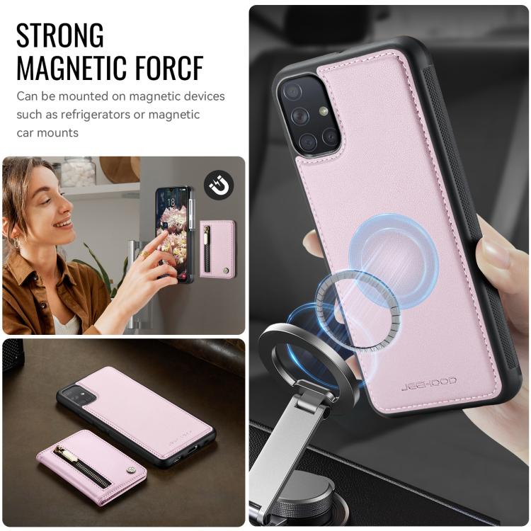 For Samsung Galaxy A51 4G JEEHOOD J12 Exquisite RFID MagSafe Zipper Card Bag Phone Case
