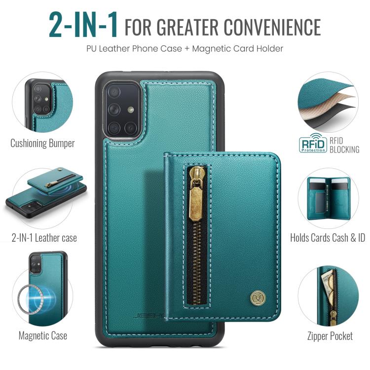 For Samsung Galaxy A51 4G JEEHOOD J12 Exquisite RFID MagSafe Zipper Card Bag Phone Case