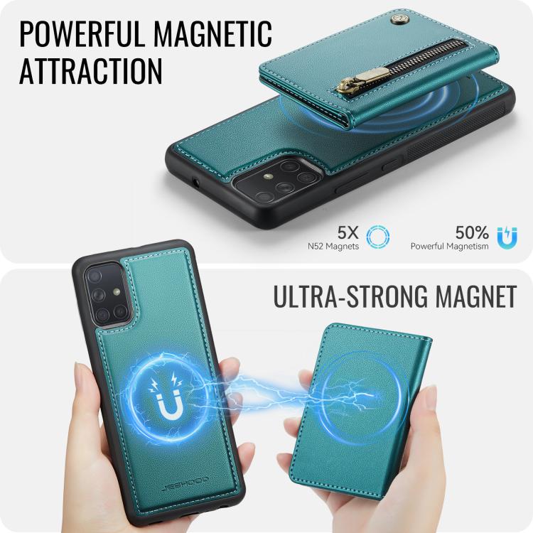 For Samsung Galaxy A51 4G JEEHOOD J12 Exquisite RFID MagSafe Zipper Card Bag Phone Case