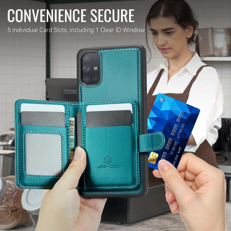 For Samsung Galaxy A51 4G JEEHOOD J12 Exquisite RFID MagSafe Zipper Card Bag Phone Case