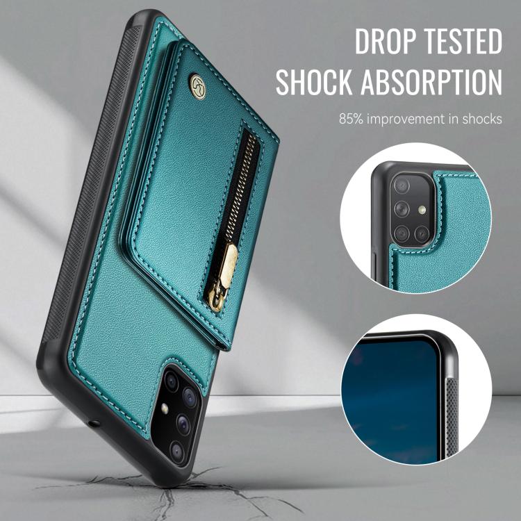 For Samsung Galaxy A51 4G JEEHOOD J12 Exquisite RFID MagSafe Zipper Card Bag Phone Case