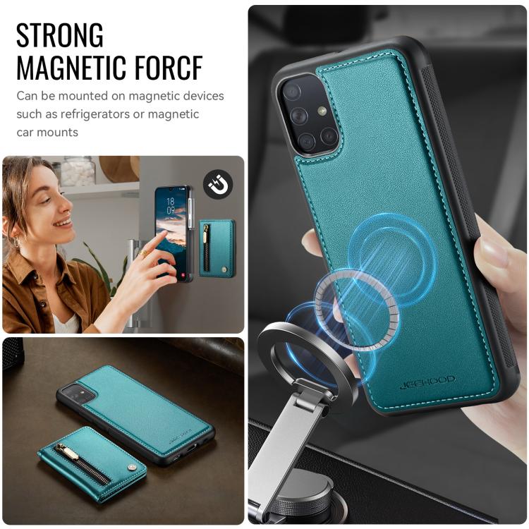 For Samsung Galaxy A51 4G JEEHOOD J12 Exquisite RFID MagSafe Zipper Card Bag Phone Case