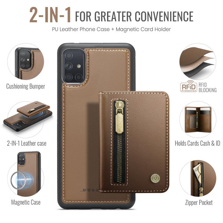 For Samsung Galaxy A51 4G JEEHOOD J12 Exquisite RFID MagSafe Zipper Card Bag Phone Case