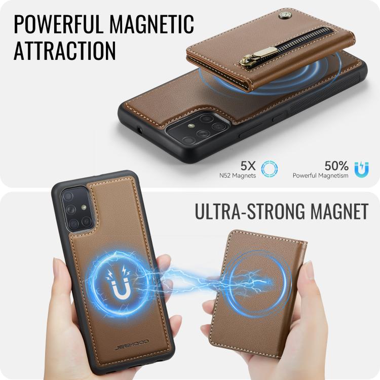 For Samsung Galaxy A51 4G JEEHOOD J12 Exquisite RFID MagSafe Zipper Card Bag Phone Case