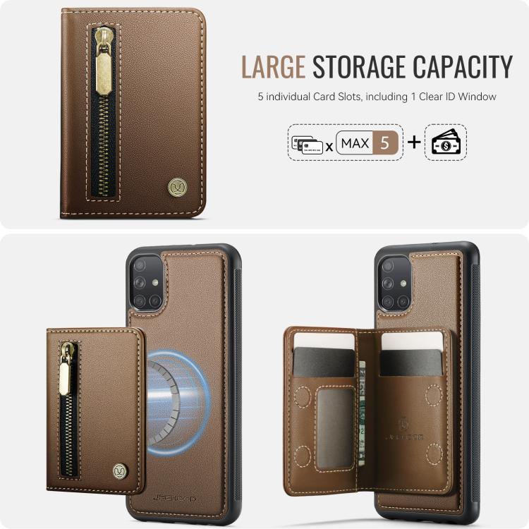 For Samsung Galaxy A51 4G JEEHOOD J12 Exquisite RFID MagSafe Zipper Card Bag Phone Case