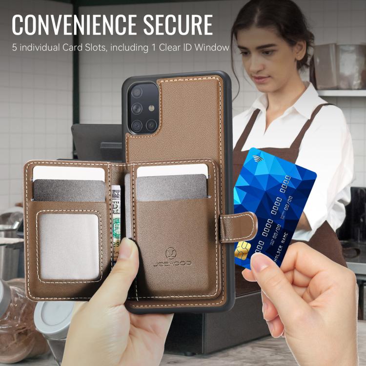 For Samsung Galaxy A51 4G JEEHOOD J12 Exquisite RFID MagSafe Zipper Card Bag Phone Case