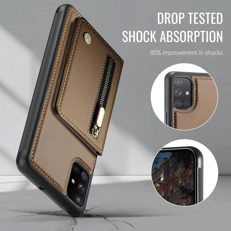 For Samsung Galaxy A51 4G JEEHOOD J12 Exquisite RFID MagSafe Zipper Card Bag Phone Case