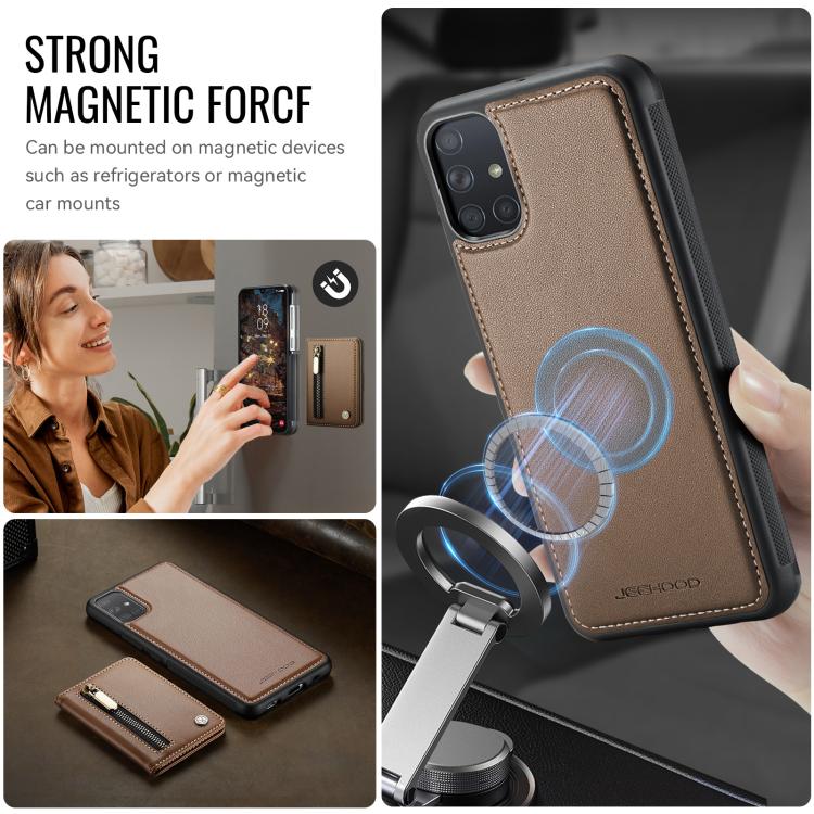 For Samsung Galaxy A51 4G JEEHOOD J12 Exquisite RFID MagSafe Zipper Card Bag Phone Case