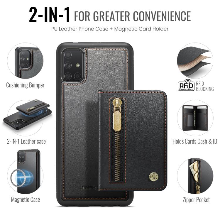 For Samsung Galaxy A51 4G JEEHOOD J12 Exquisite RFID MagSafe Zipper Card Bag Phone Case