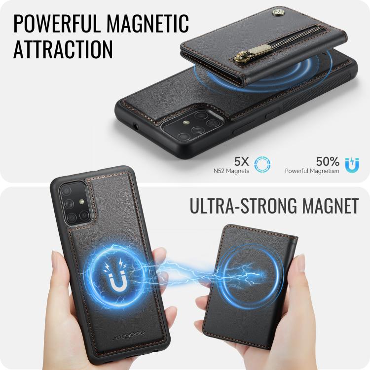 For Samsung Galaxy A51 4G JEEHOOD J12 Exquisite RFID MagSafe Zipper Card Bag Phone Case