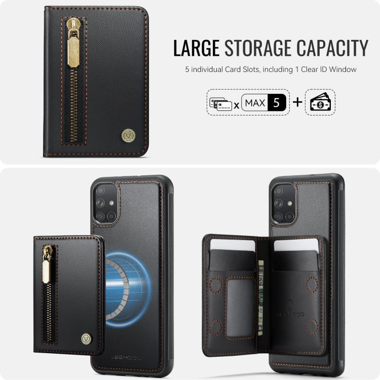 For Samsung Galaxy A51 4G JEEHOOD J12 Exquisite RFID MagSafe Zipper Card Bag Phone Case