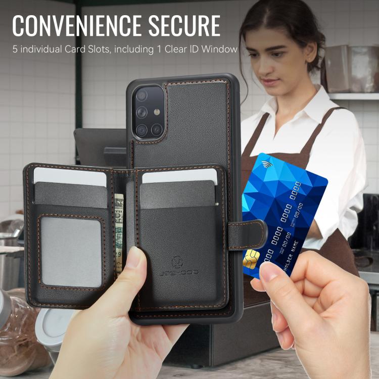 For Samsung Galaxy A51 4G JEEHOOD J12 Exquisite RFID MagSafe Zipper Card Bag Phone Case