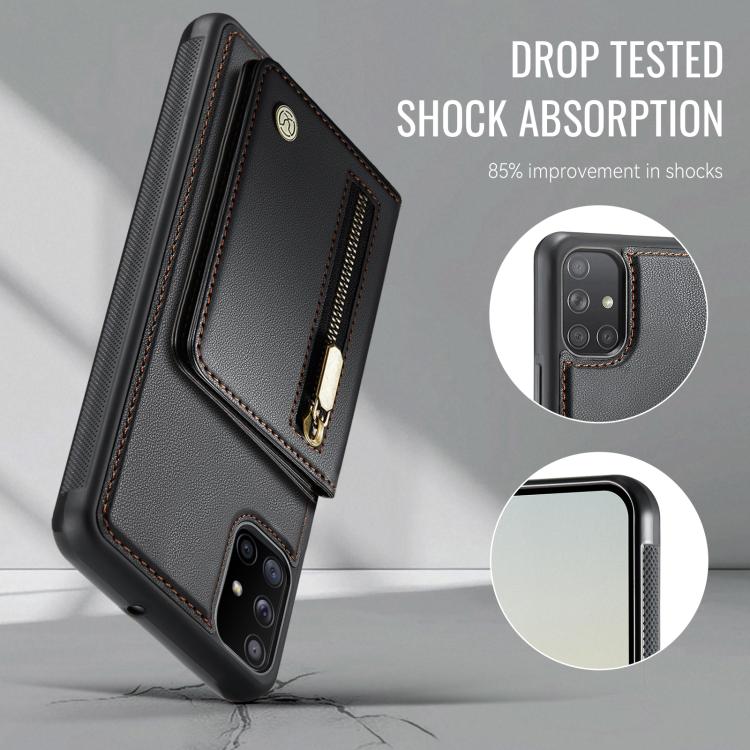 For Samsung Galaxy A51 4G JEEHOOD J12 Exquisite RFID MagSafe Zipper Card Bag Phone Case