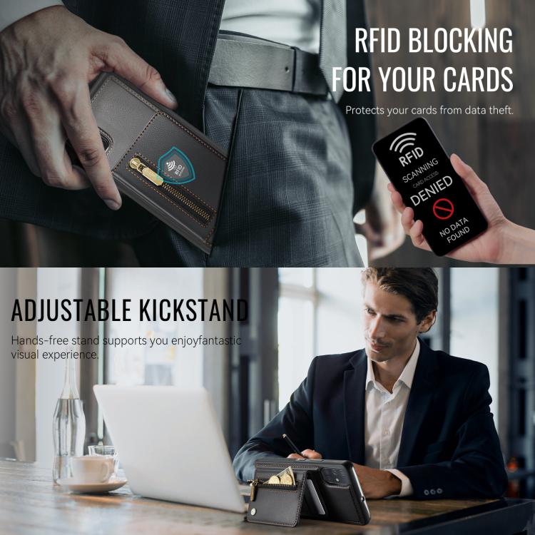For Samsung Galaxy A51 4G JEEHOOD J12 Exquisite RFID MagSafe Zipper Card Bag Phone Case
