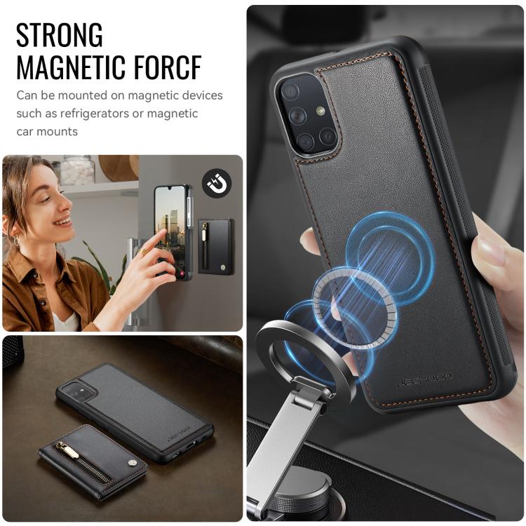 For Samsung Galaxy A51 4G JEEHOOD J12 Exquisite RFID MagSafe Zipper Card Bag Phone Case