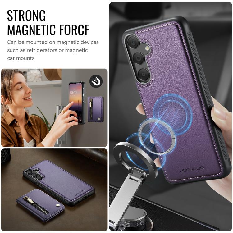 For Samsung Galaxy A16 5G / 4G JEEHOOD J12 Exquisite RFID MagSafe Zipper Card Bag Phone Case