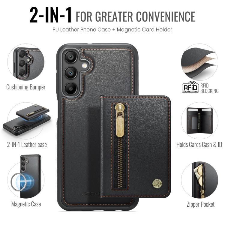 For Samsung Galaxy A16 5G / 4G JEEHOOD J12 Exquisite RFID MagSafe Zipper Card Bag Phone Case