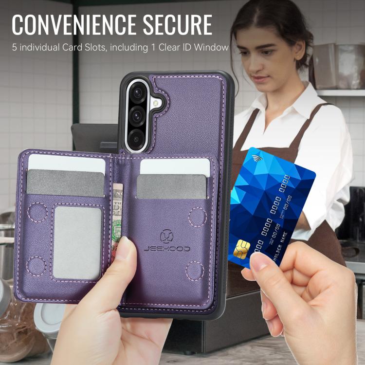 For Samsung Galaxy A36 5G JEEHOOD J12 Exquisite RFID MagSafe Zipper Card Bag Phone Case