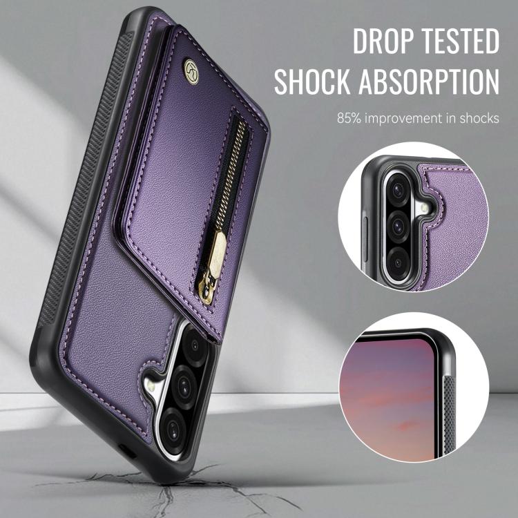 For Samsung Galaxy A36 5G JEEHOOD J12 Exquisite RFID MagSafe Zipper Card Bag Phone Case