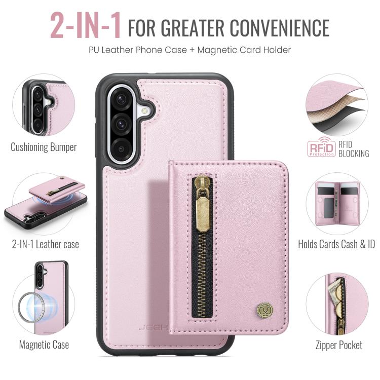 For Samsung Galaxy A36 5G JEEHOOD J12 Exquisite RFID MagSafe Zipper Card Bag Phone Case