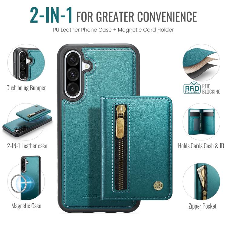 For Samsung Galaxy A36 5G JEEHOOD J12 Exquisite RFID MagSafe Zipper Card Bag Phone Case