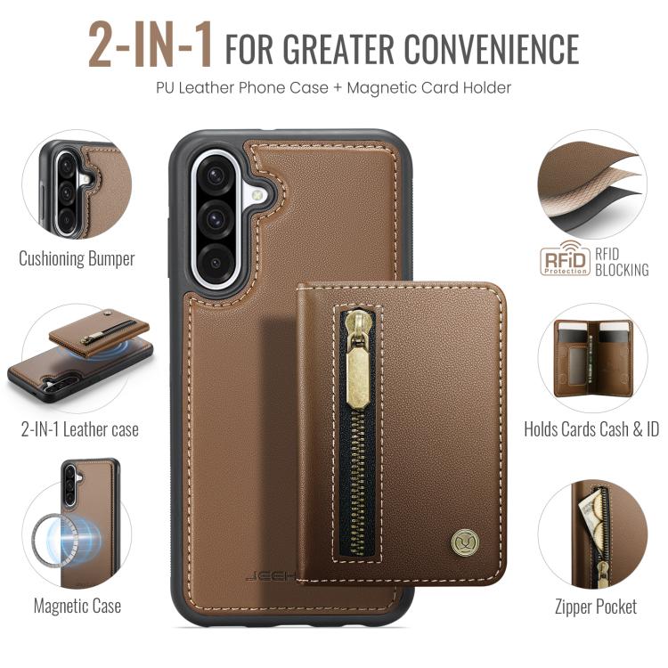 For Samsung Galaxy A36 5G JEEHOOD J12 Exquisite RFID MagSafe Zipper Card Bag Phone Case