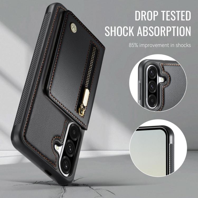 For Samsung Galaxy A36 5G JEEHOOD J12 Exquisite RFID MagSafe Zipper Card Bag Phone Case