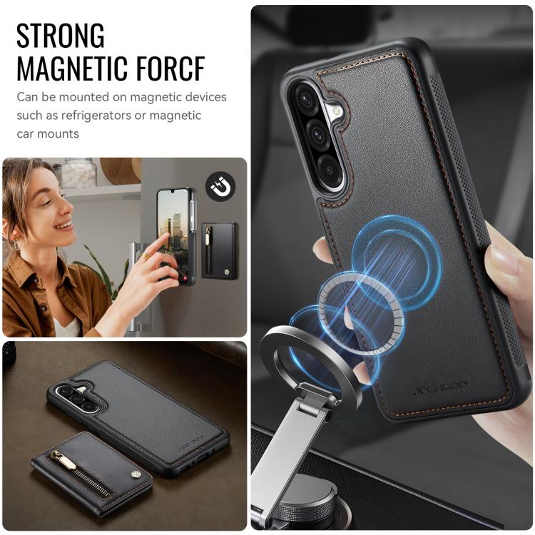 For Samsung Galaxy A36 5G JEEHOOD J12 Exquisite RFID MagSafe Zipper Card Bag Phone Case