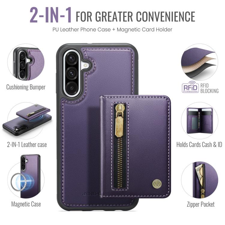 For Samsung Galaxy A56 5G JEEHOOD J12 Exquisite RFID MagSafe Zipper Card Bag Phone Case