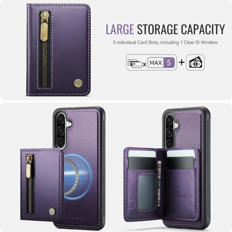 For Samsung Galaxy A56 5G JEEHOOD J12 Exquisite RFID MagSafe Zipper Card Bag Phone Case