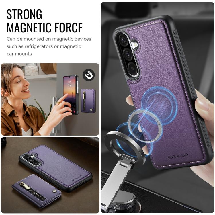 For Samsung Galaxy A56 5G JEEHOOD J12 Exquisite RFID MagSafe Zipper Card Bag Phone Case