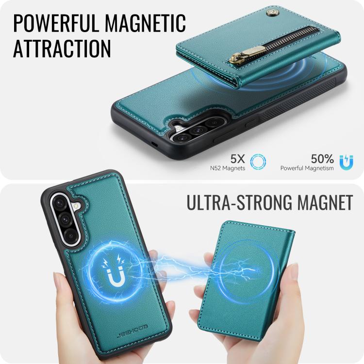 For Samsung Galaxy A56 5G JEEHOOD J12 Exquisite RFID MagSafe Zipper Card Bag Phone Case